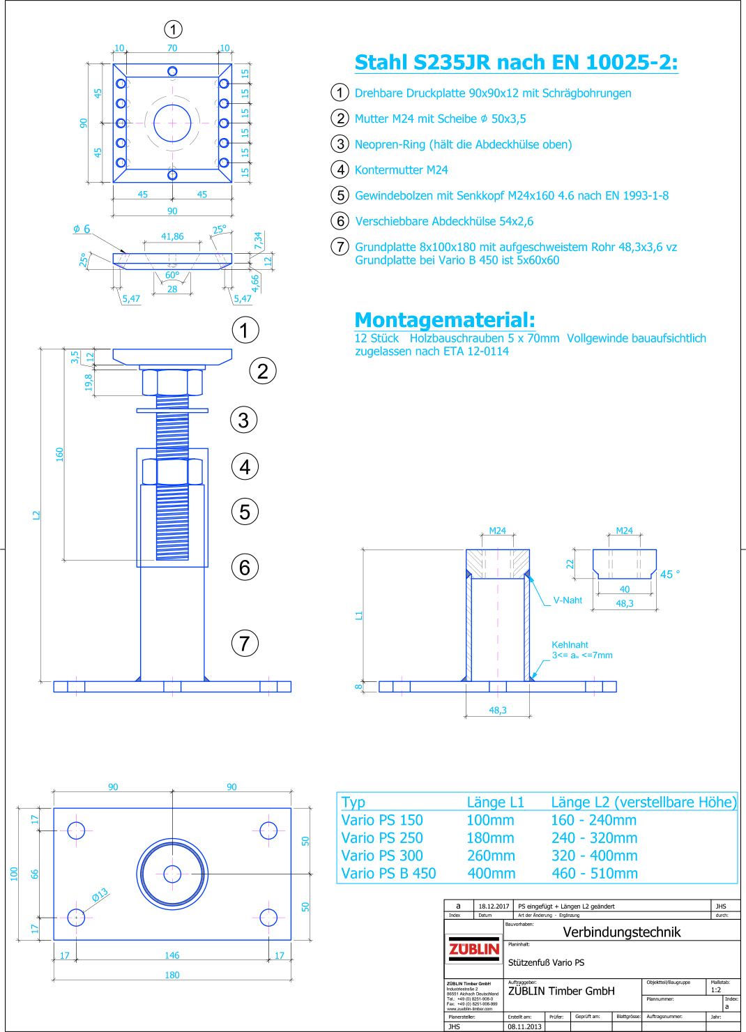 Stützenfuß Vario PS B 450 Technische Zeichnung